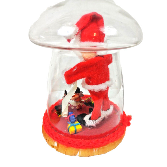 Caffco Christmas Santa Elf Diorama Under Mushroom Glass Terrarium VTG Set Of 2 - Picture 8 of 12